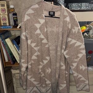 Frye Tan and Cream Geometric Knit Cardigan